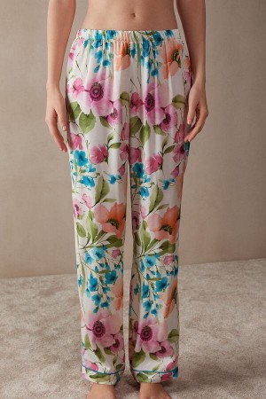 Intimissimi Botanical Lyrics Full Length Satin Pants Ženske Pidžama Visebojne | HR 2034ORX