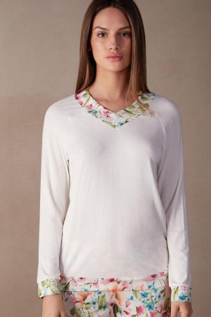 Intimissimi Botanical Lyrics Long Sleeve Modal Top Ženske Pidžama Bijele | HR 2139PQC