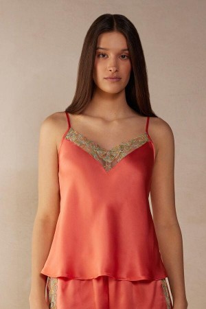 Intimissimi Candy Colors Silk Top Ženske Pidžama Koraljne Crvene | HR 2084UTL