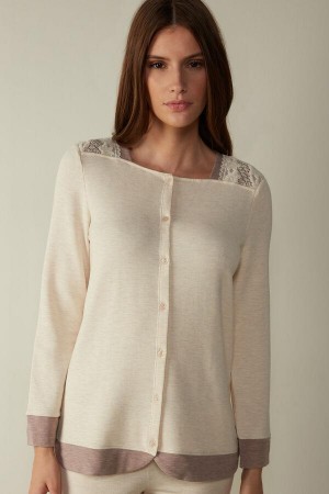 Intimissimi Classic Beauty Long Sleeve Button-Up Top Ženske Pidžama Bež | HR 2179BCP