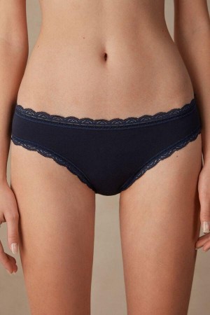 Intimissimi Cotton and Lace Ženske Gaćice Plave | HR 2387JJP