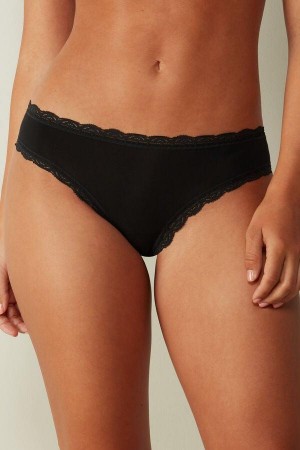 Intimissimi Cotton and Lace Ženske Gaćice Crne | HR 2410ZGU