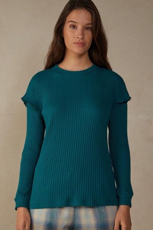 Intimissimi Cozy Mountains Long Sleeve Rebrasti Top Ženske Pidžama Zelene | HR 2158EXG