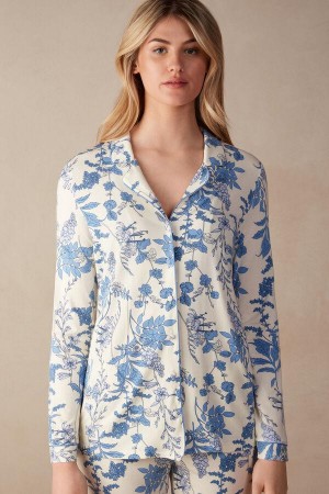 Intimissimi Feeling Beautiful Button Up Shirt in Modal Ženske Pidžama Bijele Plave | HR 2131WYF