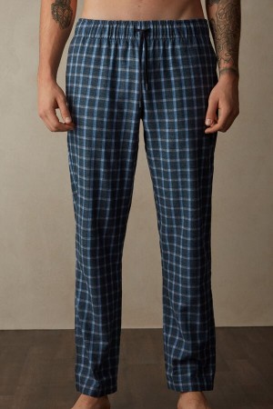 Intimissimi Full Length Pants in Check Patterned Brushed Cloth Muške Pidžama Plave | HR 2880HKO