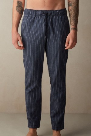 Intimissimi Full Length Pants in Denim Pinstripe Patterned Brushed Cloth Muške Pidžama Plave | HR 2881GLP