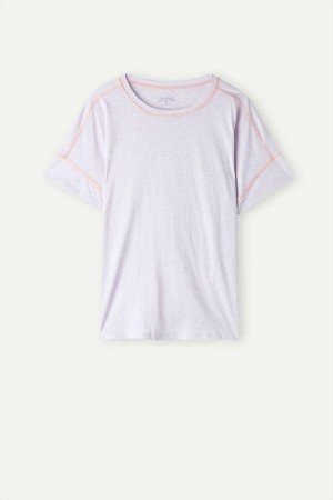 Intimissimi Iris and Apricot Short Sleeve Supima® Ultrafresh Cotton Top Ženske Pidžama Ljubičaste | HR 2083YUK