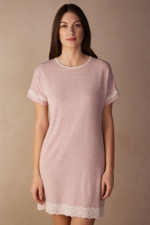 Intimissimi Lace Trim Short Sleeve Nightgown Ženske Pidžama Svijetlo Roze | HR 2213YUK