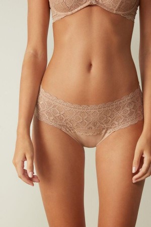 Intimissimi Lace and Cotton High Rise Ženske Gaćice Bež | HR 2412KIO