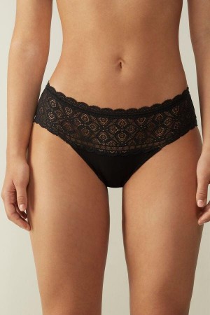 Intimissimi Lace and Cotton High Rise Ženske Gaćice Crne | HR 2431NBW