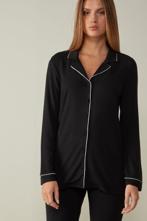 Intimissimi Long-Sleeve Micromodal Top Ženske Pidžama Crne | HR 2187YUK