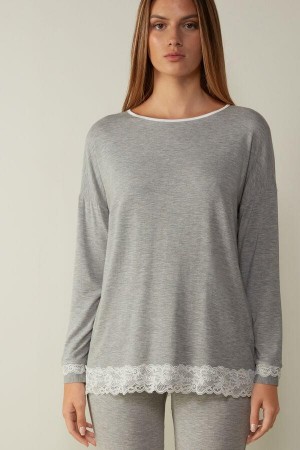 Intimissimi Long-Sleeve Round-Neck Modal Top Ženske Pidžama Svijetlo Sive | HR 2188UTL