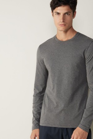 Intimissimi Long-Sleeve Supima® Cotton Top Muške Pidžama Tamno Sive | HR 2898BCQ