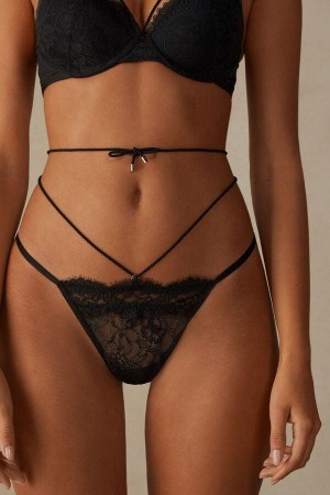 Intimissimi Loosen Heartstrings String Thong Ženske Gaćice Crne | HR 2271SOB