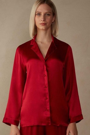 Intimissimi Mannish-Cut Jacket in Silk Satin Ženske Pidžama Crvene | HR 2020XFU