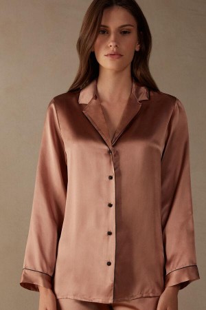 Intimissimi Mannish-Cut Jacket in Silk Satin Ženske Pidžama Roze | HR 2021CEI