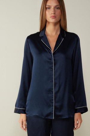 Intimissimi Mannish-Cut Jacket in Silk Satin Ženske Pidžama Plave | HR 2023BCP