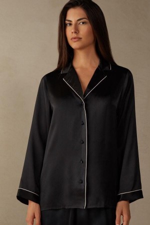 Intimissimi Mannish-Cut Jacket in Silk Satin Ženske Pidžama Crne | HR 2024NBA