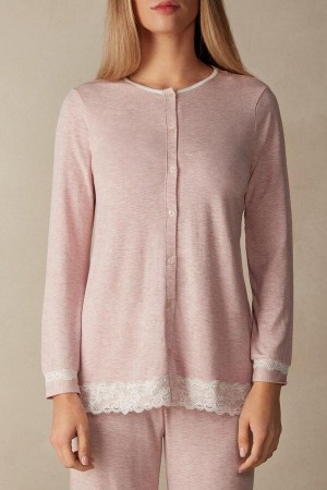 Intimissimi Modal and Lace Cardigan Ženske Pidžama Svijetlo Roze | HR 2146JJE