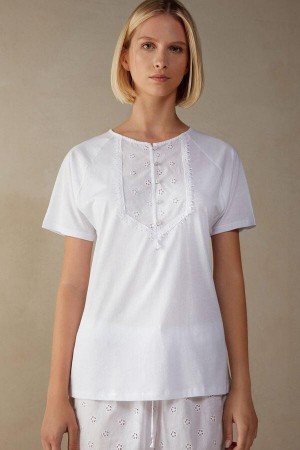 Intimissimi Morning Feelings Short Sleeve Top in Supima® Ultrafresh Cotton Ženske Pidžama Bijele | HR 2113PQC