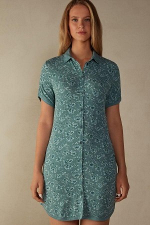 Intimissimi Prairie Bouquet Button Up Night Shirt Ženske Pidžama Zelene | HR 2222GLQ