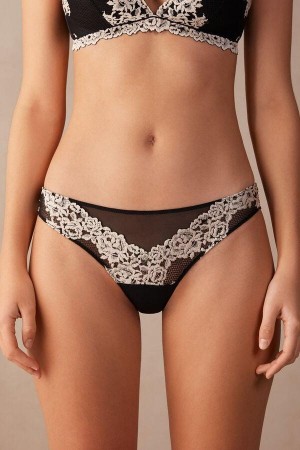 Intimissimi Pretty Flowers Brazilian Ženske Gaćice Crne Bijele | HR 2556RWV