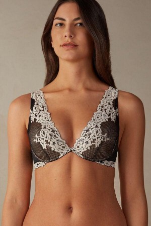 Intimissimi Pretty Flowers Elena Balconette Ženske Grudnjaci Crne Bijele | HR 1236JJE