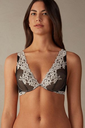 Intimissimi Pretty Flowers Elena Balconette Ženske Grudnjaci Crne Bijele | HR 1521HKW