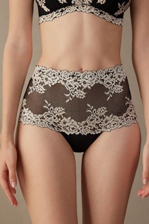 Intimissimi Pretty Flowers Hipster Brazilian Ženske Gaćice Crne Bijele | HR 2335JJP