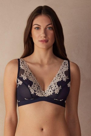 Intimissimi Pretty Flowers Lara Triangle Ženske Grudnjaci Tamno Plave Svijetlo Žute | HR 1265ZGY