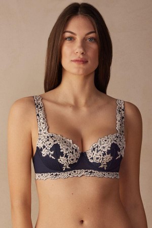 Intimissimi Pretty Flowers Sofia Balconette Ženske Grudnjaci Tamno Plave Svijetlo Žute | HR 1468GLQ