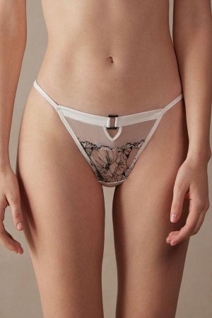 Intimissimi Pure Joy String Thong Ženske Gaćice Bijele Crne | HR 2241ISZ