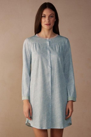 Intimissimi Romantic Cashmere Button Up Night Shirt Ženske Pidžama Svijetlo Plave | HR 2214UTL