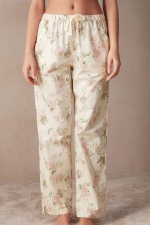 Intimissimi Scent of Roses Full Length Cotton Cloth Pants Ženske Pidžama Visebojne Bijele | HR 2030TVJ