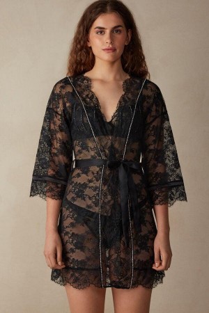 Intimissimi Shine High Like Stars Lace Kimono Ženske Pidžama Crne | HR 2201ZGY