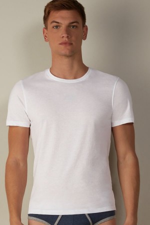 Intimissimi Short-Sleeve Crew-Neck T-Shirt in Extra-Fine Supima® Cotton Muške Pidžama Bijele | HR 2889UTK