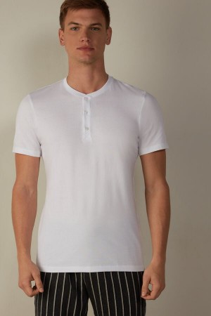 Intimissimi Short-Sleeved Supima® Cotton Shirt Muške Pidžama Bijele | HR 2907HKP