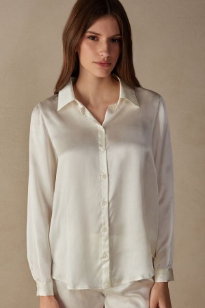 Intimissimi Silk Shirt Ženske Dugi Rukav Bijele | HR 1815BCP