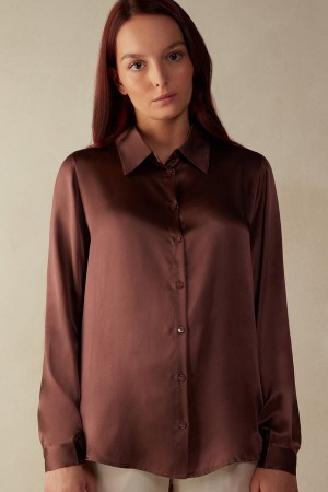 Intimissimi Silk Shirt Ženske Dugi Rukav Smeđe | HR 1817MAS