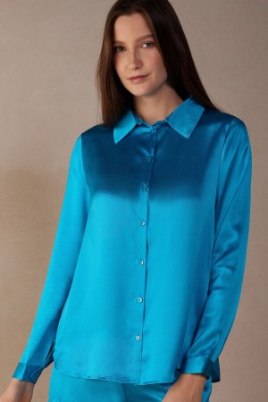 Intimissimi Silk Shirt Ženske Dugi Rukav Tirkizne | HR 1832GLQ