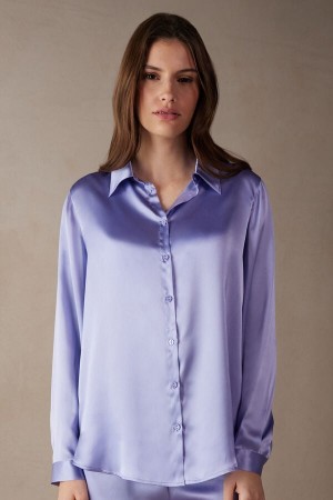 Intimissimi Silk Shirt Ženske Dugi Rukav Boje Lavande | HR 1833HKW