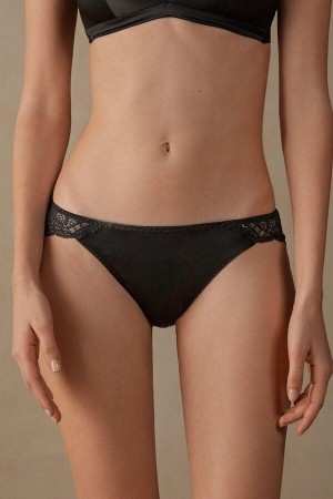 Intimissimi Silk and Lace Briefs Ženske Gaćice Crne | HR 2447ORK