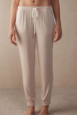 Intimissimi Simple Elegance Full Length Jogger Pants in Modal Ženske Pidžama Roze Bijele | HR 2043KIR