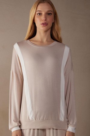 Intimissimi Simple Elegance Long Sleeve Top in Modal Ženske Pidžama Roze Bijele | HR 2144GLQ