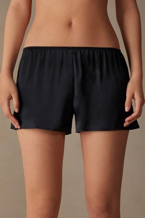 Intimissimi Smooth Silk-Satin Shorts Ženske Pidžama Crne | HR 2002EXG