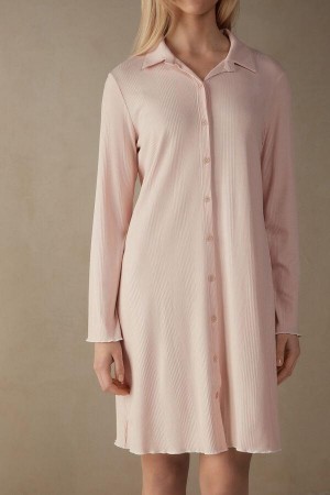 Intimissimi Soft Ribs Button-Up Nightshirt Ženske Pidžama Roze | HR 2224JJE