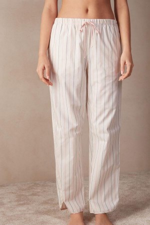 Intimissimi Soft Spring Full Length Cotton Cloth Pants Ženske Pidžama Bež Roze Prugice | HR 2031YUK