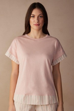 Intimissimi Soft Spring Short Sleeve Cotton T-Shirt Ženske Pidžama Roze | HR 2101BCP