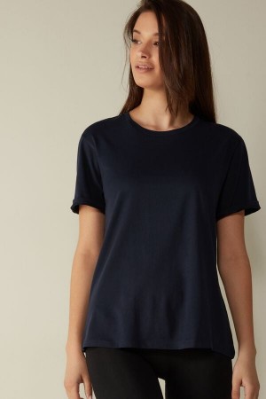 Intimissimi Supima® Cotton Top Ženske Kratki Rukav Plave | HR 1849YUK