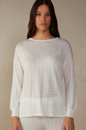 Intimissimi Timeless Heritage Long Sleeve Top Ženske Pidžama Bijele | HR 2155MAS